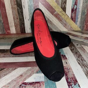 Pas De Rouge Peep Toe Suede Wedge Heel Shoes Black Made in Italy EUC SZE 8.5-9